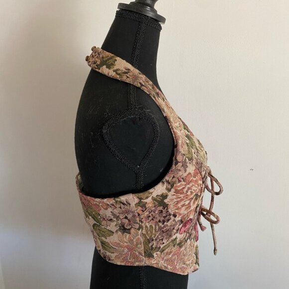 Kim and Cloth Floral Tapestry Halter Top Cottagecore Western - Picture 2 of 8